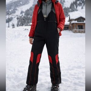 Vintage Italian Ski Bibs Snow Pants Black Red Size 32 Unisex